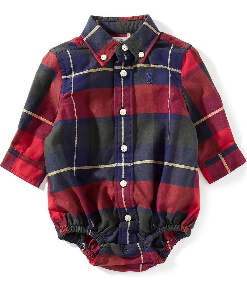 Ralph Lauren Baby Boys Long Sleeve Plaid Cotton Oxford Bodysuit