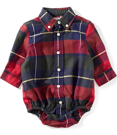 Ralph Lauren Baby Boys Long Sleeve Plaid Cotton Oxford Bodysuit