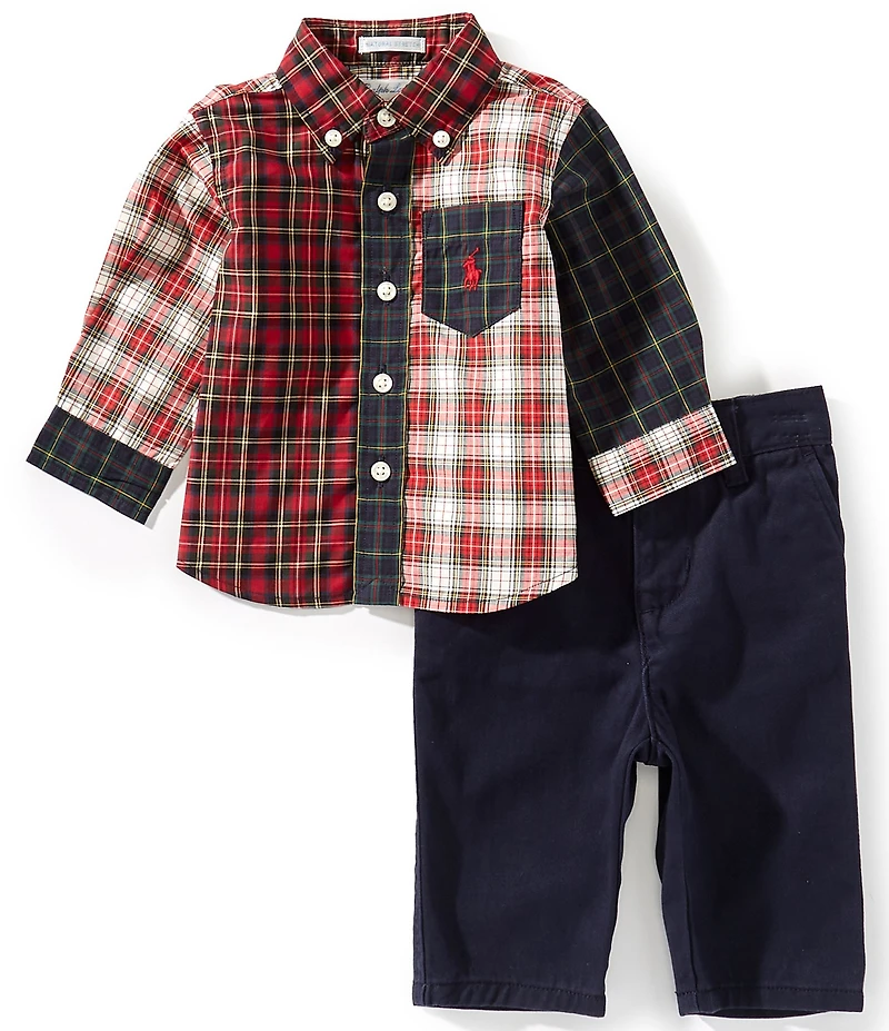Ralph Lauren Baby Boys Long-Sleeve Plaid Fun Poplin Shirt & Stretch Chino Pant Set