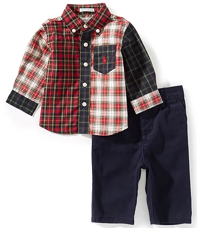 Ralph Lauren Baby Boys Long-Sleeve Plaid Fun Poplin Shirt & Stretch Chino Pant Set