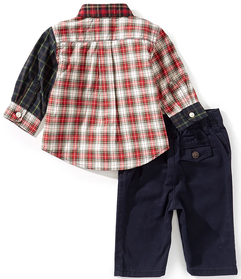 Ralph Lauren Baby Boys Long-Sleeve Plaid Fun Poplin Shirt & Stretch Chino Pant Set
