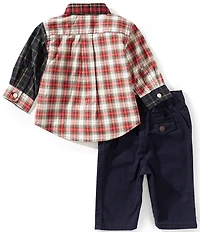 Ralph Lauren Baby Boys Long-Sleeve Plaid Fun Poplin Shirt & Stretch Chino Pant Set