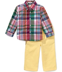 Ralph Lauren Baby Boys Long-Sleeve Plaid Poplin Shirt & Flex Abrasion Pants Set