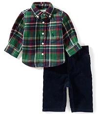 Ralph Lauren Baby Boys Long-Sleeve Plaid Woven Shirt & Corduroy Pant Set
