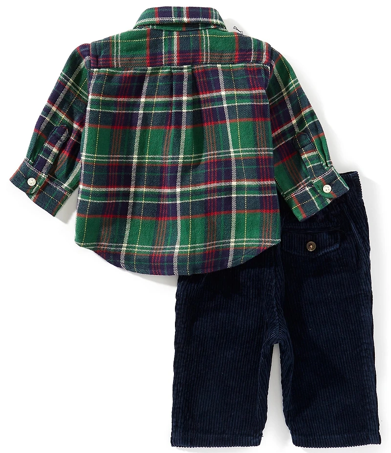 Ralph Lauren Baby Boys Long-Sleeve Plaid Woven Shirt & Corduroy Pant Set