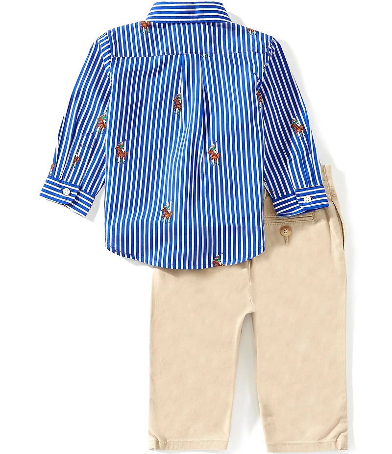 Ralph Lauren Baby Boys Long-Sleeve Polo Bear Shirt & Flex Abrasion Pants Set