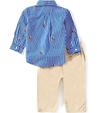 Ralph Lauren Baby Boys Long-Sleeve Polo Bear Shirt & Flex Abrasion Pants Set