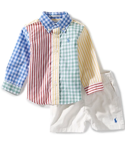 Ralph Lauren Baby Boys Long Sleeve Poplin Fun Shirt & Flex Abrasion Shorts Set