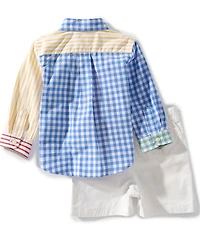 Ralph Lauren Baby Boys Long Sleeve Poplin Fun Shirt & Flex Abrasion Shorts Set