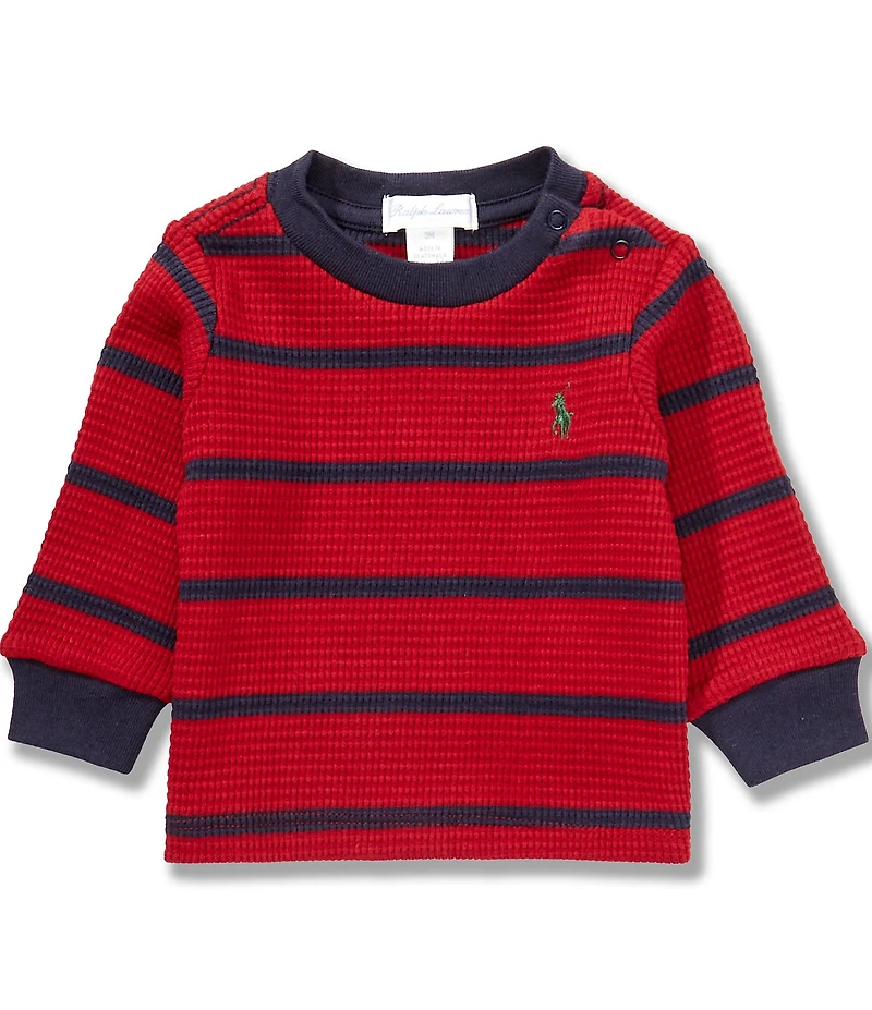 Ralph Lauren Baby Boys Long-Sleeve Striped Waffle-Knit T-Shirt