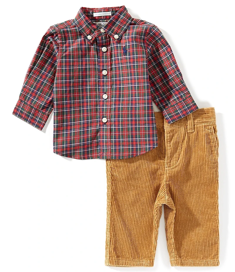 Ralph Lauren Baby Boys Plaid Long-Sleeve Woven Shirt & Corduroy Pants Set