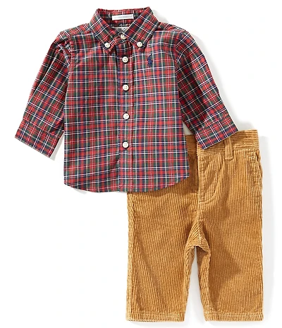Ralph Lauren Baby Boys Plaid Long-Sleeve Woven Shirt & Corduroy Pants Set