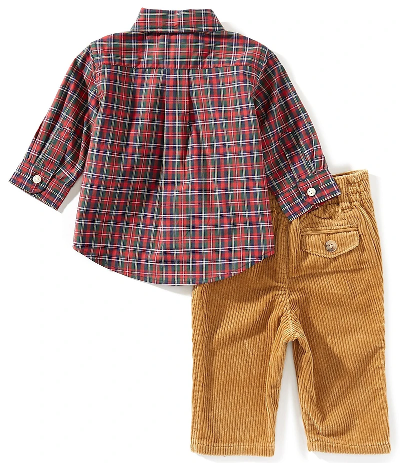 Ralph Lauren Baby Boys Plaid Long-Sleeve Woven Shirt & Corduroy Pants Set