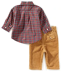 Ralph Lauren Baby Boys Plaid Long-Sleeve Woven Shirt & Corduroy Pants Set