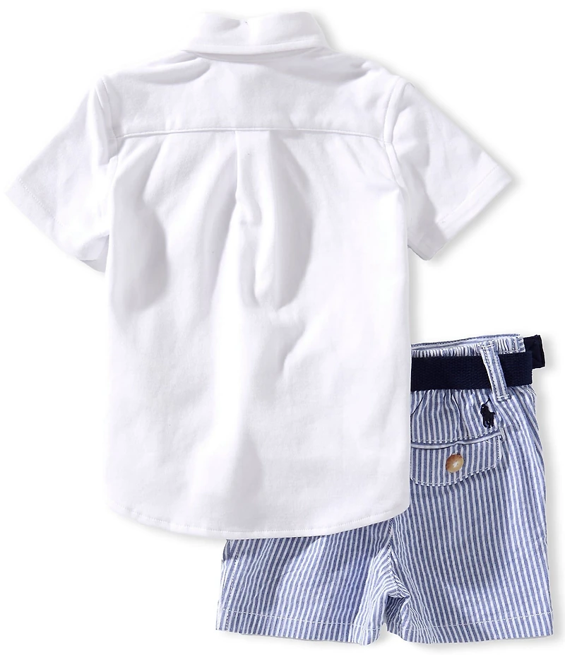Ralph Lauren Baby Boys Short Sleeve Polo Button Down Shirt & Belt With Shorts Set