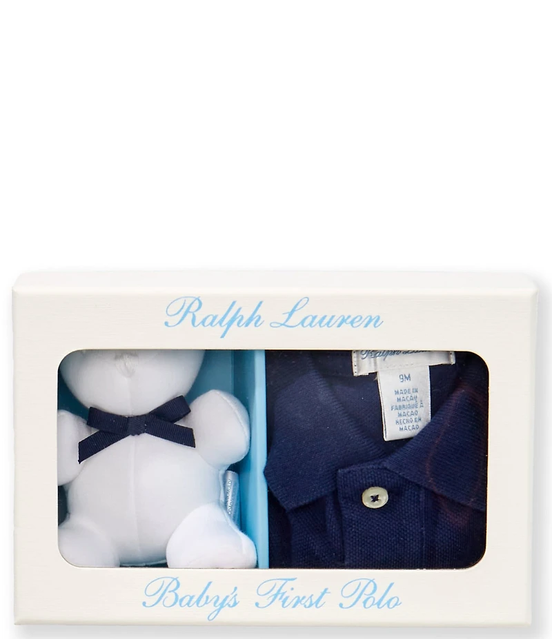 Ralph Lauren Baby Boys Short Sleeve Mesh Polo Shirt & Plush Bear Set