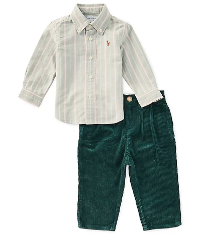 Ralph Lauren Baby Boys Stripe Long Sleeve Oxford Shirt & Corduroy Pants Set
