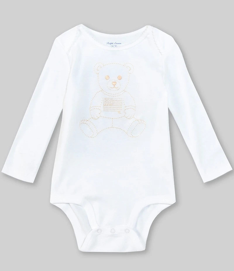 Ralph Lauren Baby Girls Long-Sleeve Embroidered Polo Bear Bodysuit