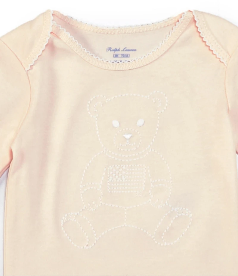 Ralph Lauren Baby Girls Long-Sleeve Embroidered Polo Bear Bodysuit