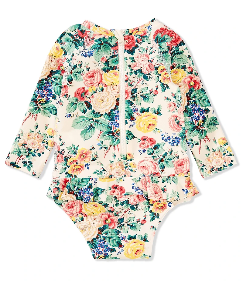Ralph Lauren Baby Girls Raglan-Sleeve Floral-Printed Ruffled One-Piece Rashguard Swimsuit