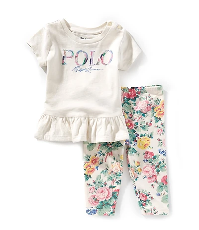 Ralph Lauren Baby Girls Short-Sleeve Logo Jersey T-Shirt & Floral Leggings Set