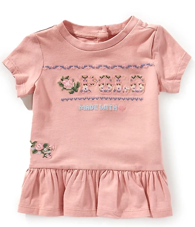 Ralph Lauren Baby Girls Short Sleeve Logo Peplum Jersey T-Shirt