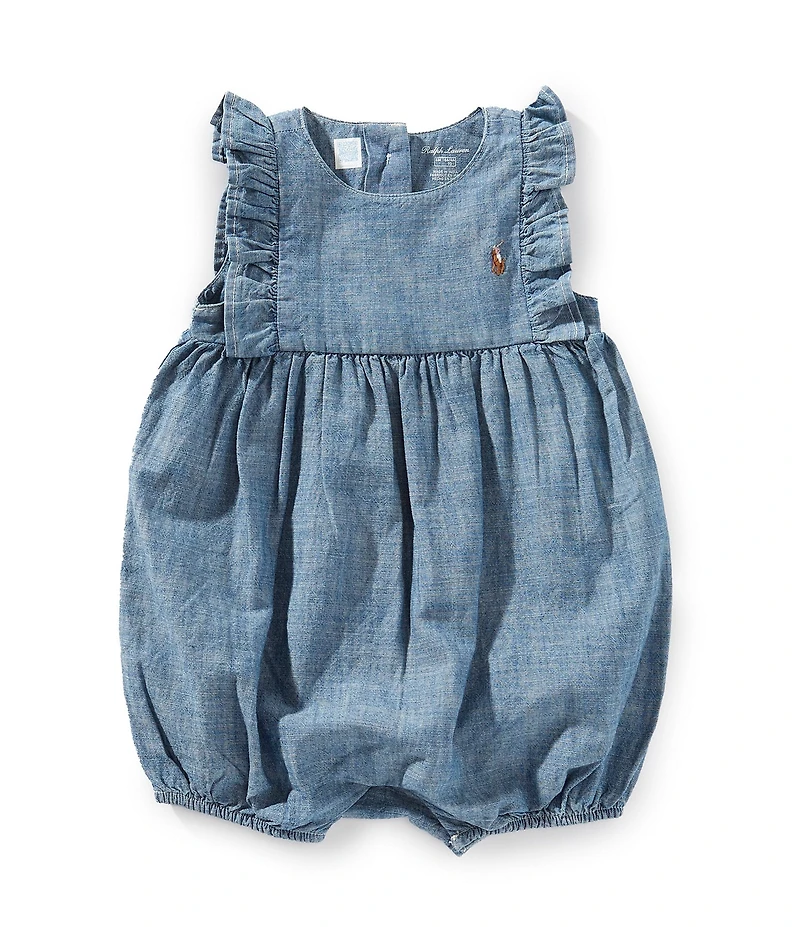 Ralph Lauren Baby Girls Sleeveless Chambray Bubble Romper