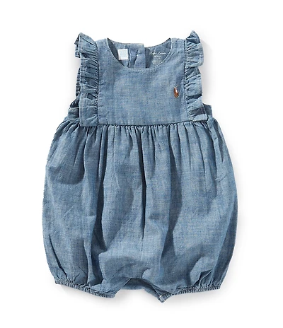 Ralph Lauren Baby Girls Sleeveless Chambray Bubble Romper