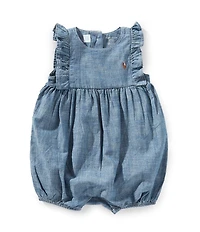 Ralph Lauren Baby Girls Sleeveless Chambray Bubble Romper