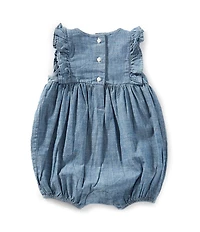 Ralph Lauren Baby Girls Sleeveless Chambray Bubble Romper