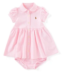 Ralph Lauren Baby Girls Stripe Knit Oxford Dress & Bloomers Set