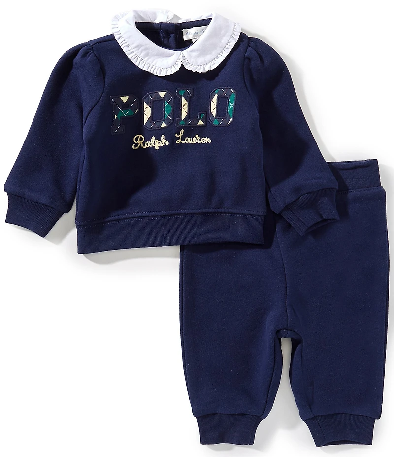 Ralph Lauren Baby Girls Long-Sleeve Argyle-Logo Fleece Sweatshirt & Matching Fleece Jogger Pant Set