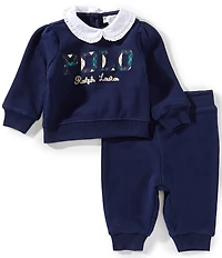 Ralph Lauren Baby Girls Long-Sleeve Argyle-Logo Fleece Sweatshirt & Matching Fleece Jogger Pant Set