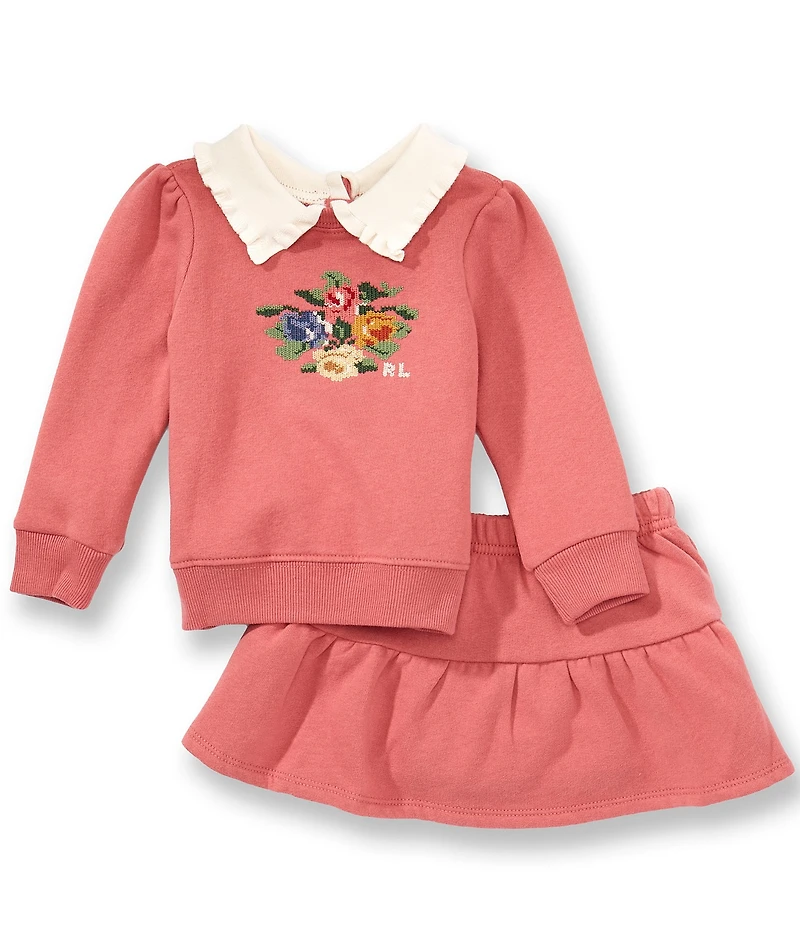 Ralph Lauren Baby Girls Long Sleeve Floral Fleece Sweatshirt & Matching Skirt Set