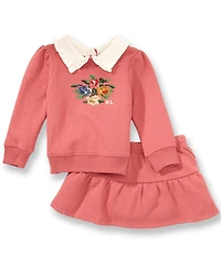 Ralph Lauren Baby Girls Long Sleeve Floral Fleece Sweatshirt & Matching Skirt Set