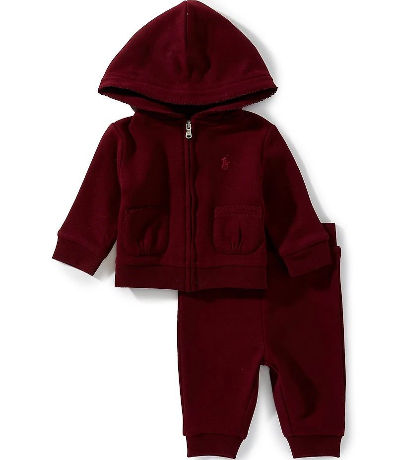 Ralph Lauren Baby Girls Long-Sleeve Picot-Trimmed Fleece Hoodie & Matching Jogger Pants Set
