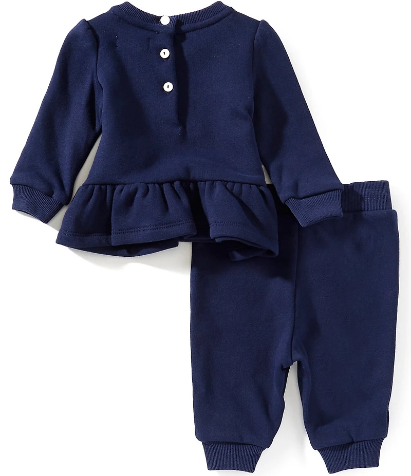 Ralph Lauren Baby Girls Long-Sleeve Polo Bear Fleece Sweatshirt & Matching Jogger Pants Set