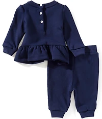 Ralph Lauren Baby Girls Long-Sleeve Polo Bear Fleece Sweatshirt & Matching Jogger Pants Set