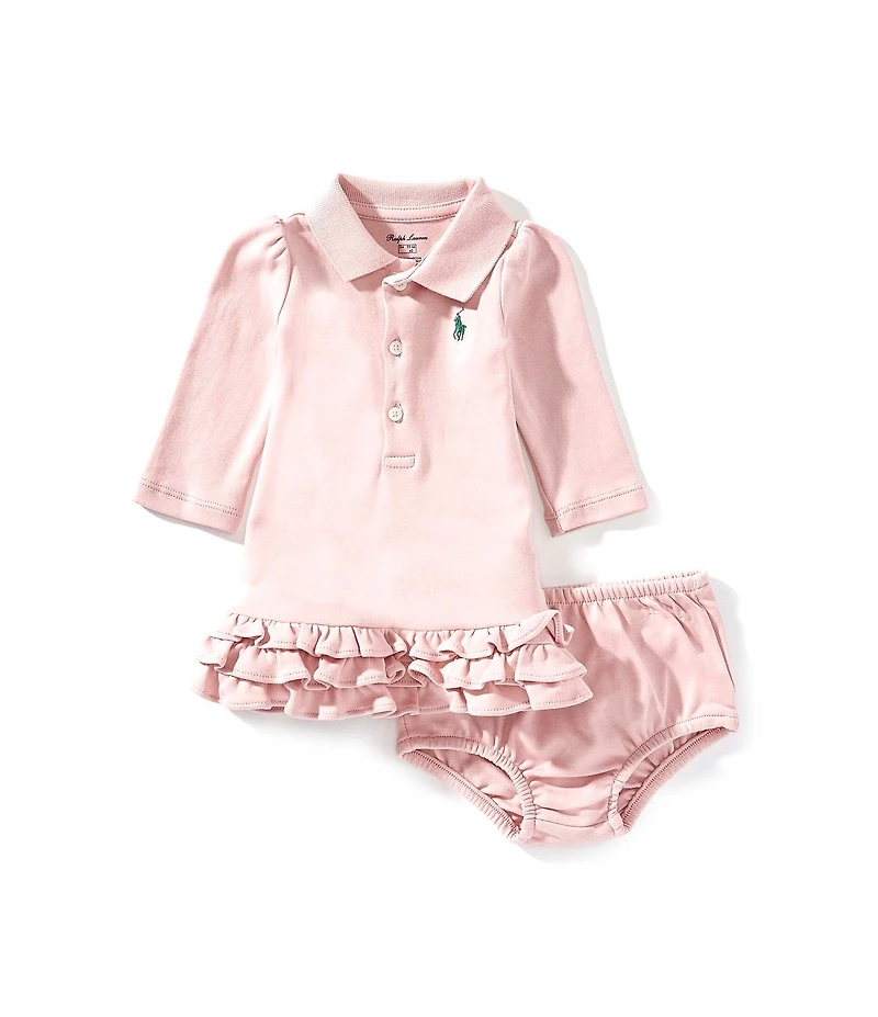 Ralph Lauren Baby Girls Long Sleeve Ruffled Drop-Waist Polo Dress