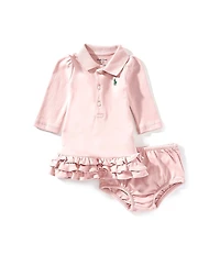 Ralph Lauren Baby Girls Long Sleeve Ruffled Drop-Waist Polo Dress