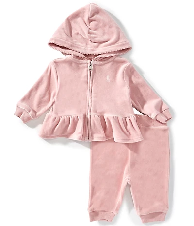 Ralph Lauren Baby Girls Long Sleeve Velour Hoodie & Jogger Pants Set