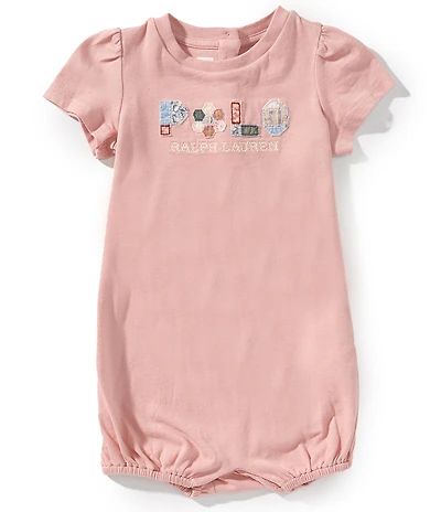 Ralph Lauren Baby Girls Patchwork Applique Logo Cotton Bubble Coverall