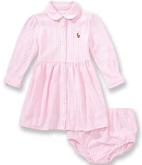 Ralph Lauren Baby Girls Puff Long Sleeve Stripe Knit Oxford Dress