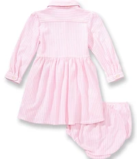 Ralph Lauren Baby Girls Puff Long Sleeve Stripe Knit Oxford Dress