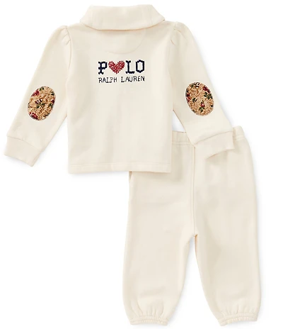 Ralph Lauren Baby Girls Puffed Sleeve Logo Fleece Cardigan & Pant Set