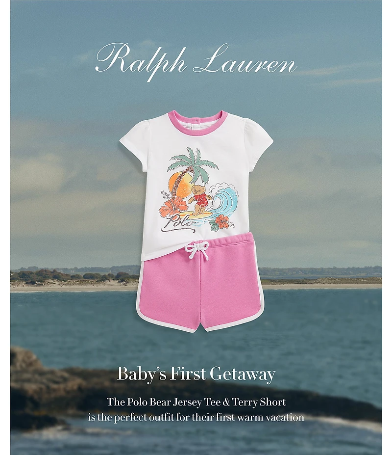 Ralph Lauren Baby Girls Puffed-Sleeve Polo Bear Jersey T-Shirt & Terry Shorts Set