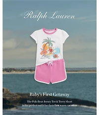 Ralph Lauren Baby Girls Puffed-Sleeve Polo Bear Jersey T-Shirt & Terry Shorts Set