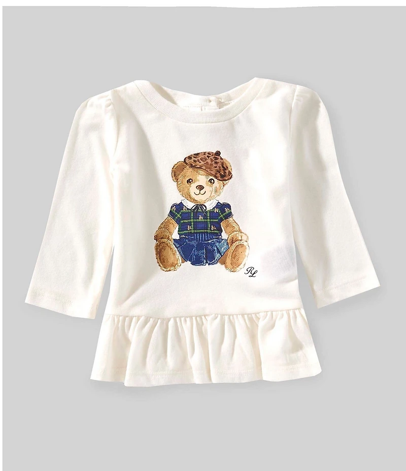 Ralph Lauren Baby Girls Puffed-Sleeve Polo Bear Peplum T-Shirt