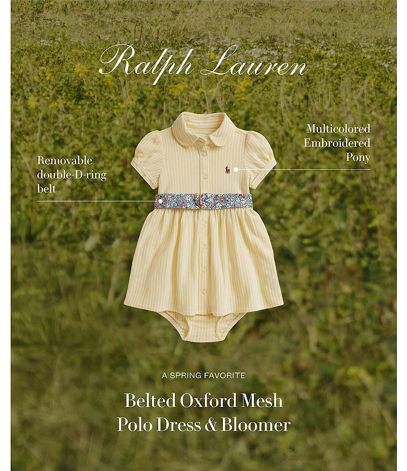 Ralph Lauren Baby Girls Short Sleeve Belted Oxford Mesh Polo Dress & Bloomer