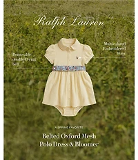 Ralph Lauren Baby Girls Short Sleeve Belted Oxford Mesh Polo Dress & Bloomer